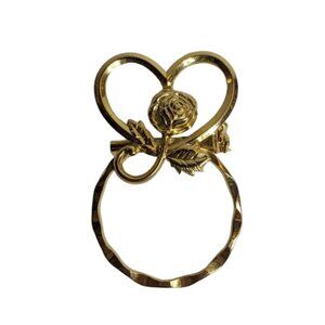Vintage Dottie Heart & Rose Brooch –‎ Gold Tone